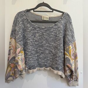 Anthropologie Saturday Sunday Mixed Media Cropped Sweatshirt LP Floral